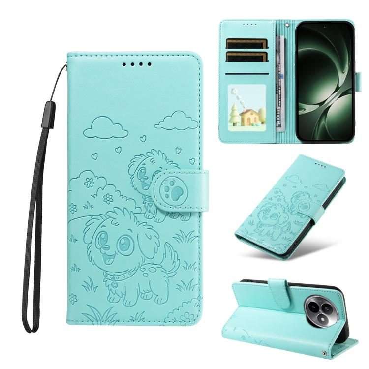 For Redmi K80 Ultra Embossed Heart Dog RFID Blocking Wallet Leather Phone Case(Green)