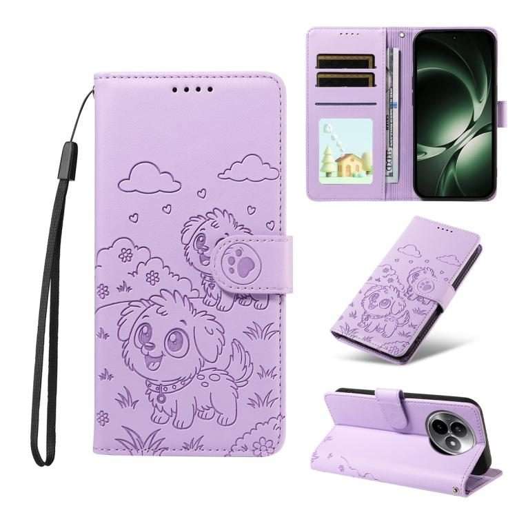 For Redmi K80 Ultra Embossed Heart Dog RFID Blocking Wallet Leather Phone Case(Purple)