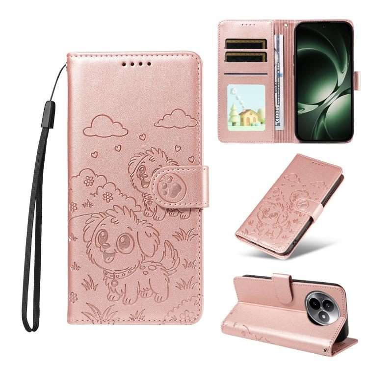 For Redmi K80 Ultra Embossed Heart Dog RFID Blocking Wallet Leather Phone Case(Rose Gold)