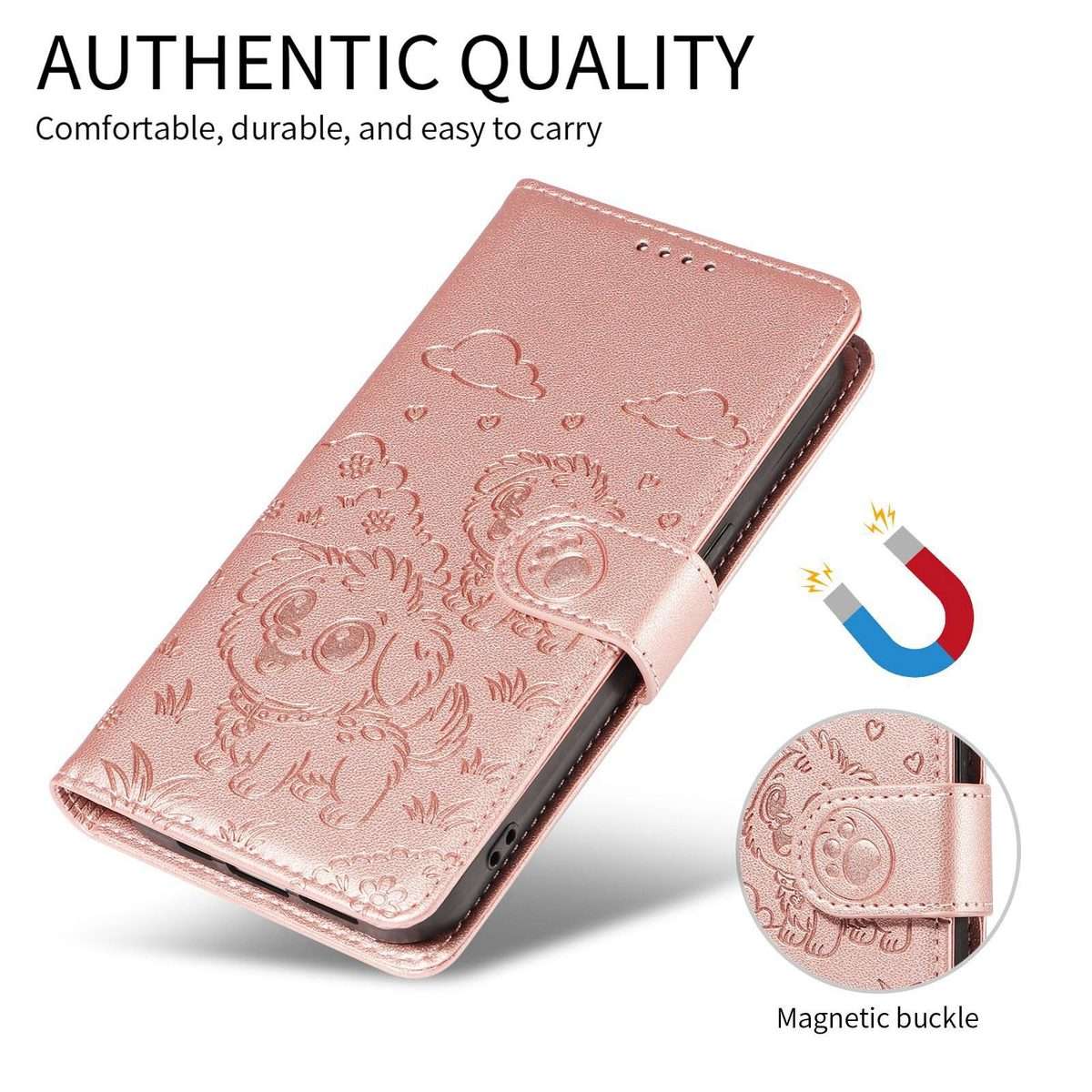 For Redmi K80 Ultra Embossed Heart Dog RFID Blocking Wallet Leather Phone Case(Rose Gold)