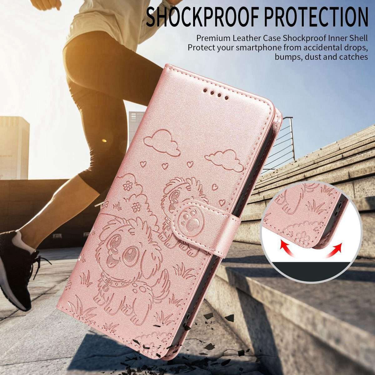 For Redmi K80 Ultra Embossed Heart Dog RFID Blocking Wallet Leather Phone Case(Rose Gold)