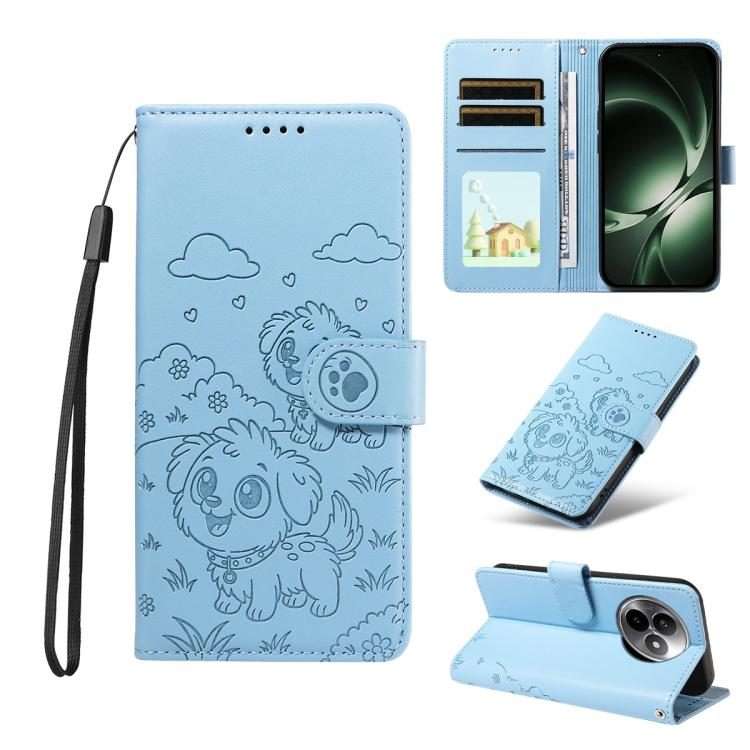 For Redmi K80 Ultra Embossed Heart Dog RFID Blocking Wallet Leather Phone Case(Sky Blue)
