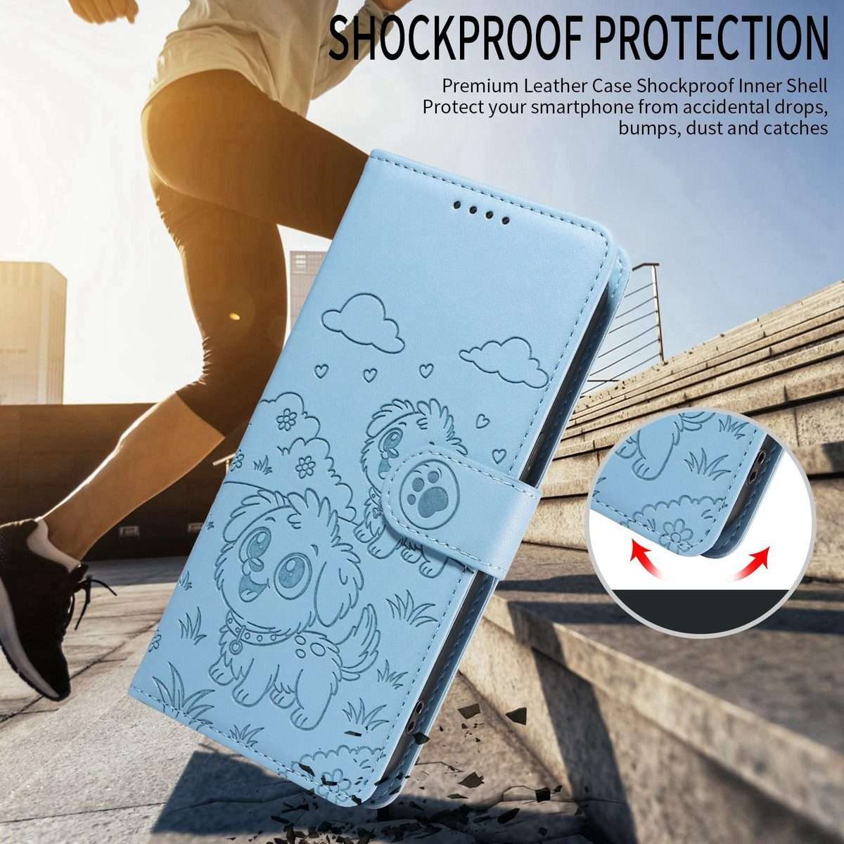 For Redmi K80 Ultra Embossed Heart Dog RFID Blocking Wallet Leather Phone Case(Sky Blue)
