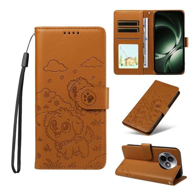 For Redmi K80 Ultra Embossed Heart Dog RFID Blocking Wallet Leather Phone Case(Brown)