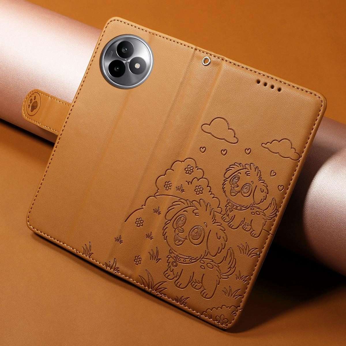 For Redmi K80 Ultra Embossed Heart Dog RFID Blocking Wallet Leather Phone Case(Brown)