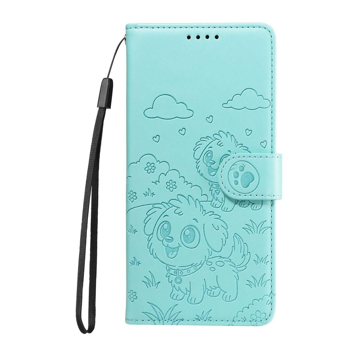 For Redmi K90 / Xiaomi Poco F8 Pro Embossed Heart Dog RFID Blocking Wallet Leather Pho ... (Green)