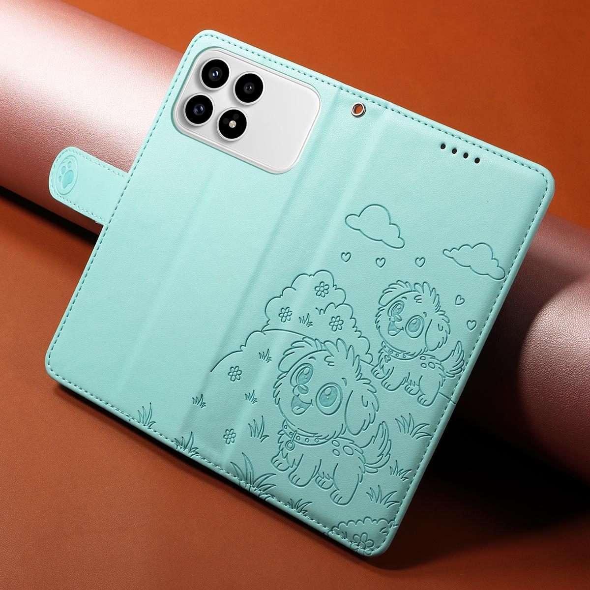 For Redmi K90 / Xiaomi Poco F8 Pro Embossed Heart Dog RFID Blocking Wallet Leather Pho ... (Green)