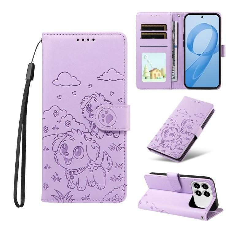 For Redmi K90 / Xiaomi Poco F8 Pro Embossed Heart Dog RFID Blocking Wallet Leather Ph ... (Purple)