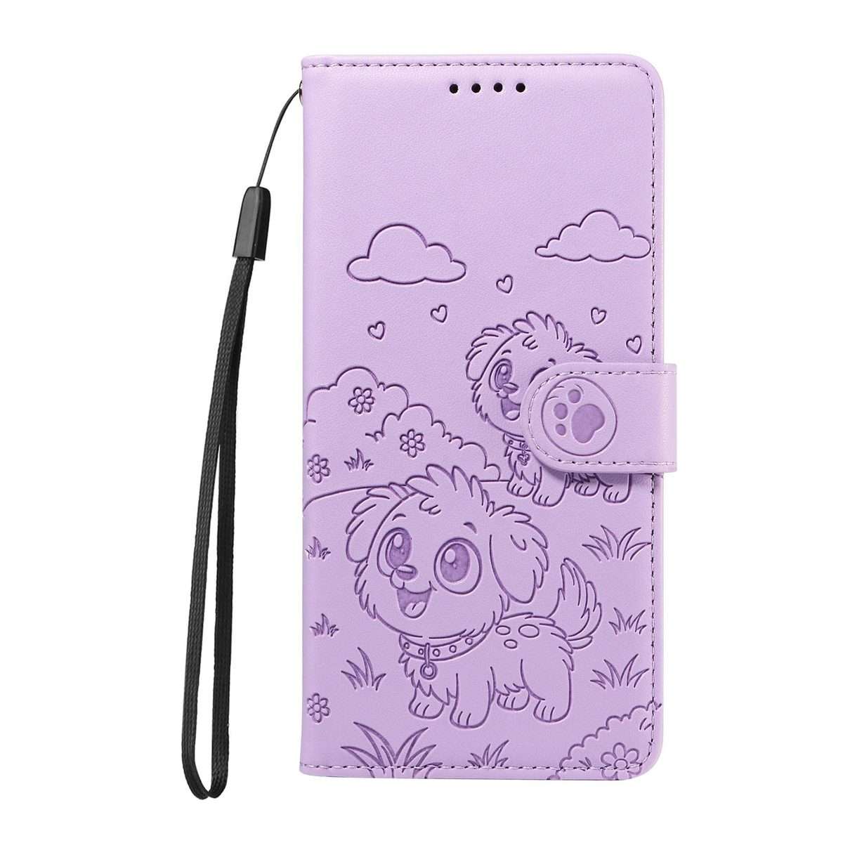For Redmi K90 / Xiaomi Poco F8 Pro Embossed Heart Dog RFID Blocking Wallet Leather Ph ... (Purple)
