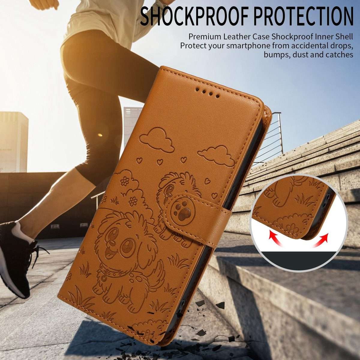 For Redmi K90 / Xiaomi Poco F8 Pro Embossed Heart Dog RFID Blocking Wallet Leather Pho ... (Brown)