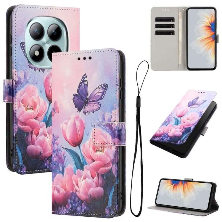 For Redmi Note 15 Pro+ 5G Global 163.3mm Color Drawing Pattern Leather Phone Case(Pink Butterfly)