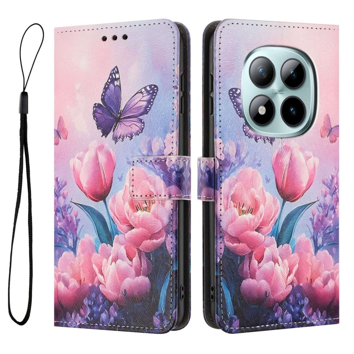 For Redmi Note 15 Pro+ 5G Global 163.3mm Color Drawing Pattern Leather Phone Case(Pink Butterfly)