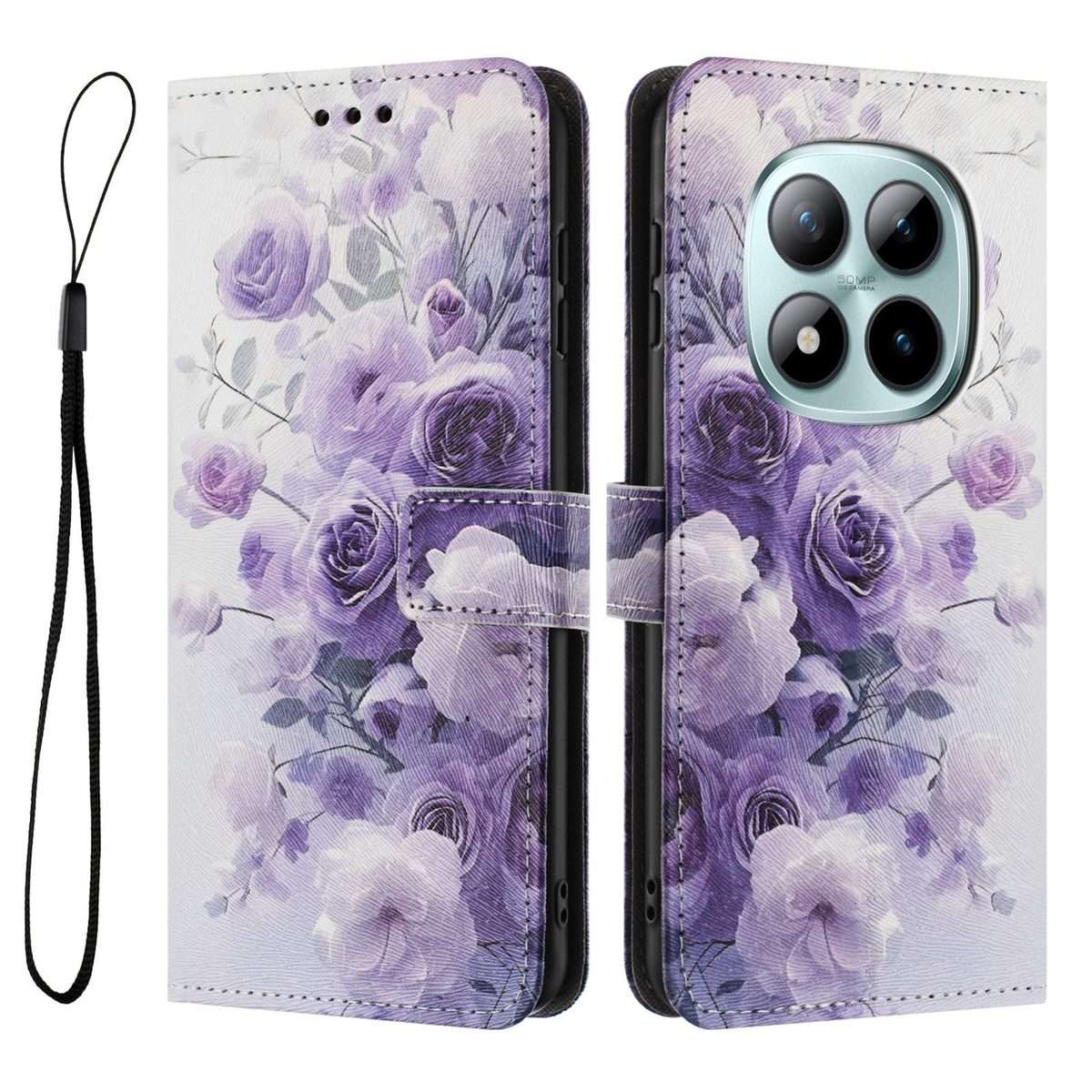 For Redmi Note 15 Pro+ 5G Global 163.3mm Color Drawing Pattern Leather Phone Case(Purple Rose)
