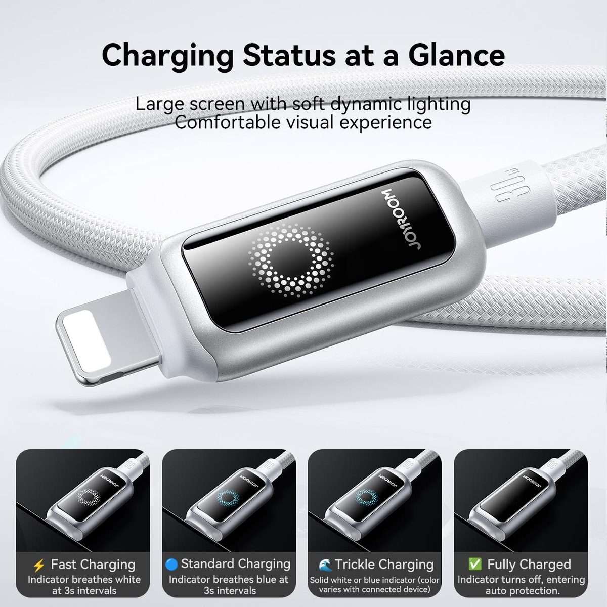 JOYROOM S-A55 StarFlight Series 30W Type-C to 8 Pin Auto Power-Off Fast Charging Data ... (White)