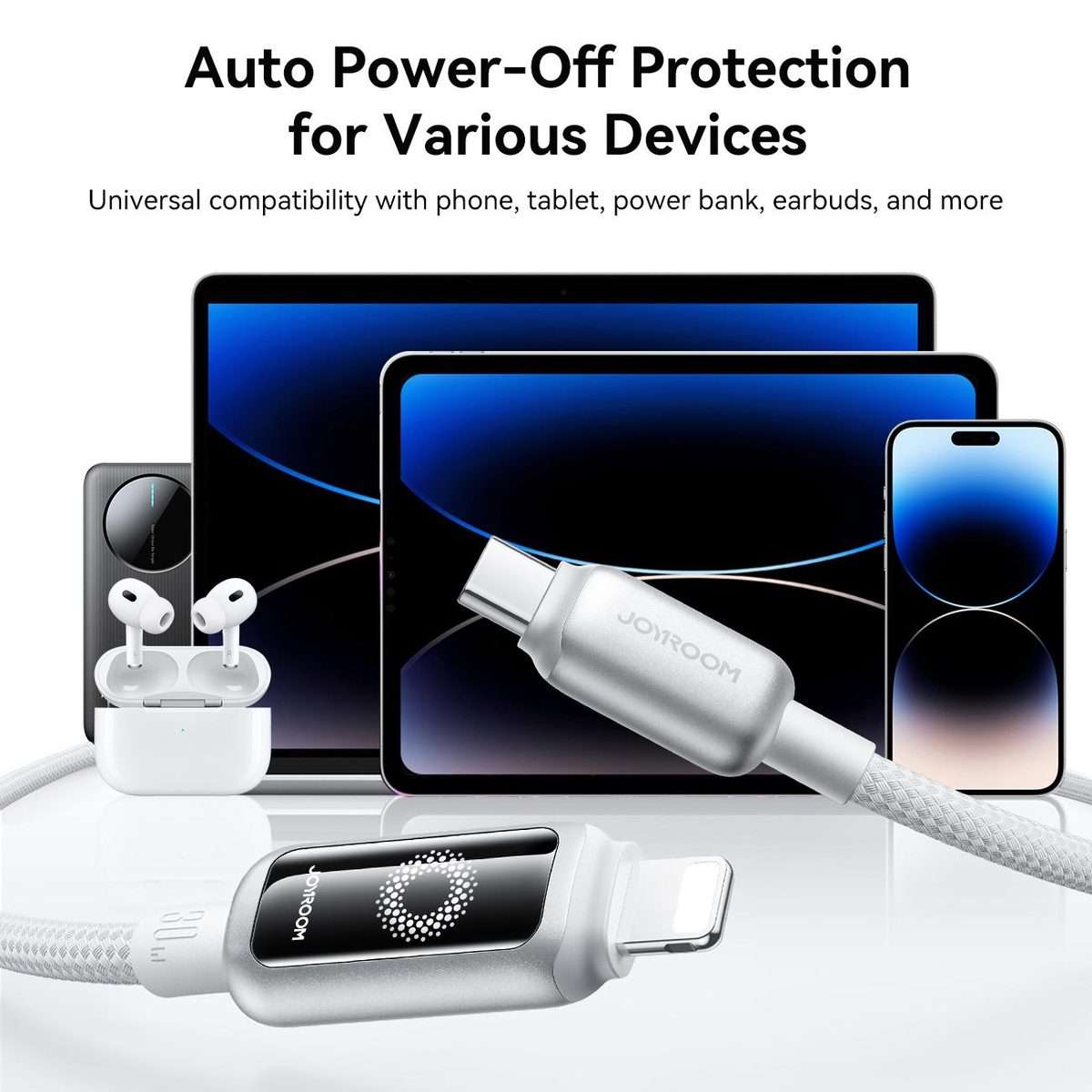 JOYROOM S-A55 StarFlight Series 30W Type-C to 8 Pin Auto Power-Off Fast Charging Data ... (White)