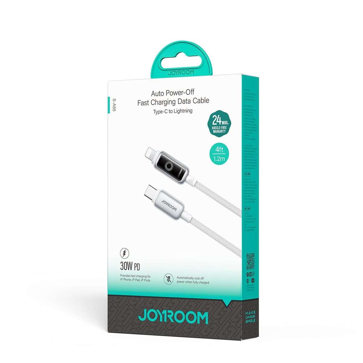 JOYROOM S-A55 StarFlight Series 30W Type-C to 8 Pin Auto Power-Off Fast Charging Data ... (White)