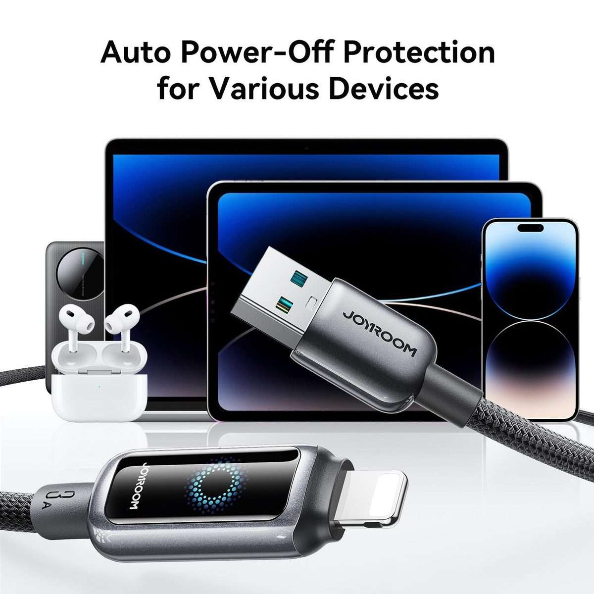 JOYROOM S-A55 StarFlight Series 3A USB to 8 Pin Auto Power-Off Fast Charging Data Cabl ... (Black)