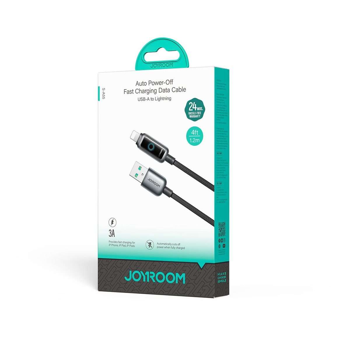 JOYROOM S-A55 StarFlight Series 3A USB to 8 Pin Auto Power-Off Fast Charging Data Cabl ... (Black)