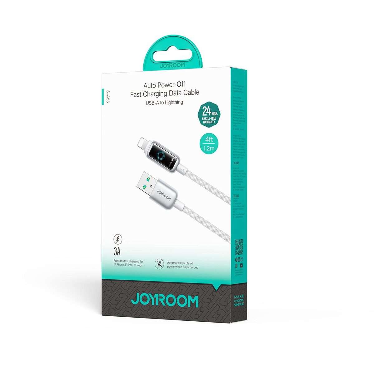 JOYROOM S-A55 StarFlight Series 3A USB to 8 Pin Auto Power-Off Fast Charging Data Cabl ... (White)