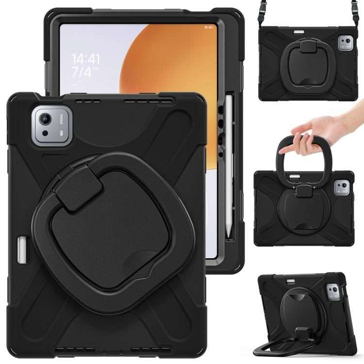 For Xiaomi Pad 7S Pro 12.5 Silicone Hybrid PC Tablet Case with Holder & Shoulder Strap(Black)