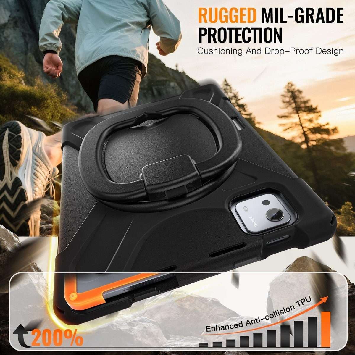 For Xiaomi Pad 7S Pro 12.5 Silicone Hybrid PC Tablet Case with Holder & Shoulder Strap(Black)