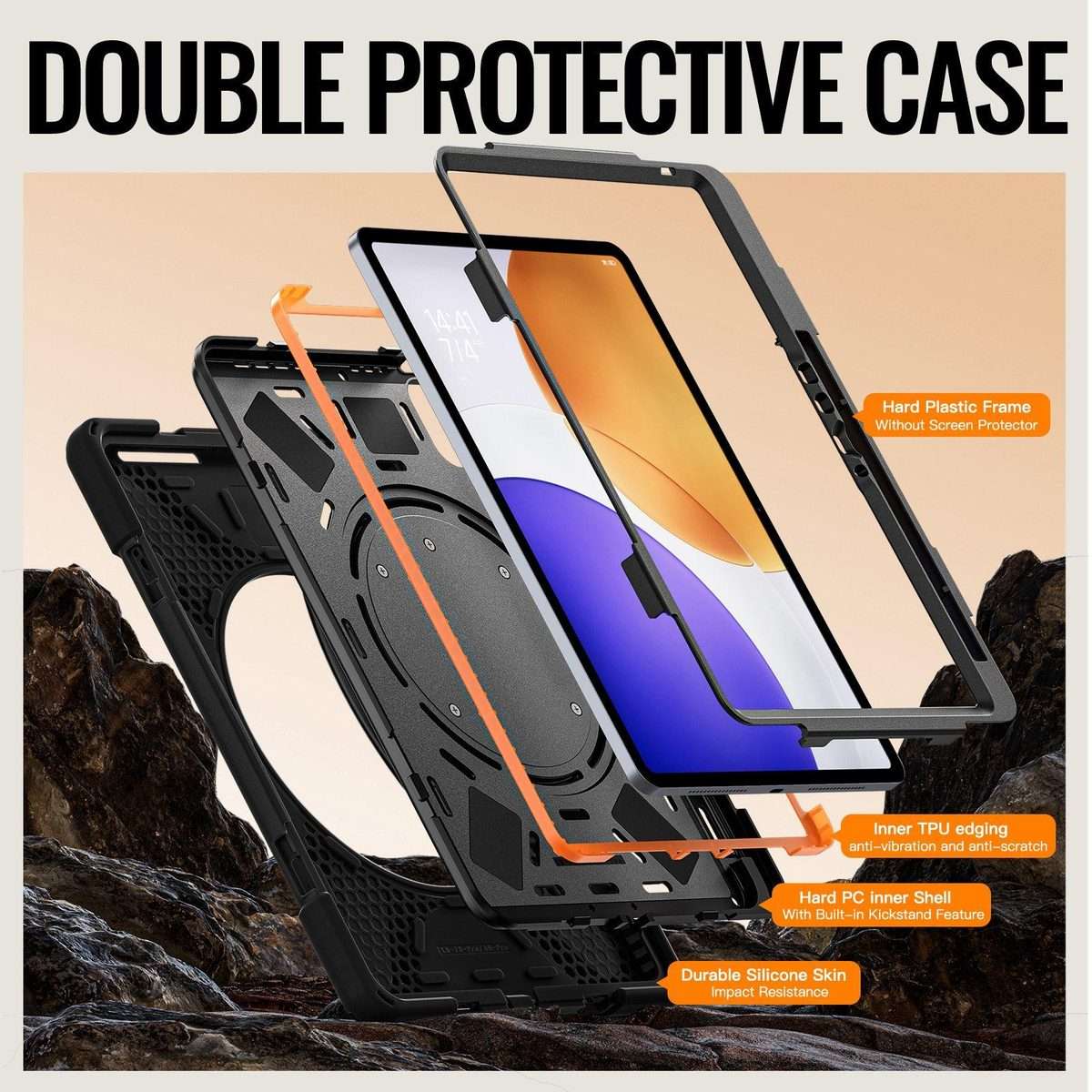 For Xiaomi Pad 7S Pro 12.5 Silicone Hybrid PC Tablet Case with Holder & Shoulder Strap(Black)