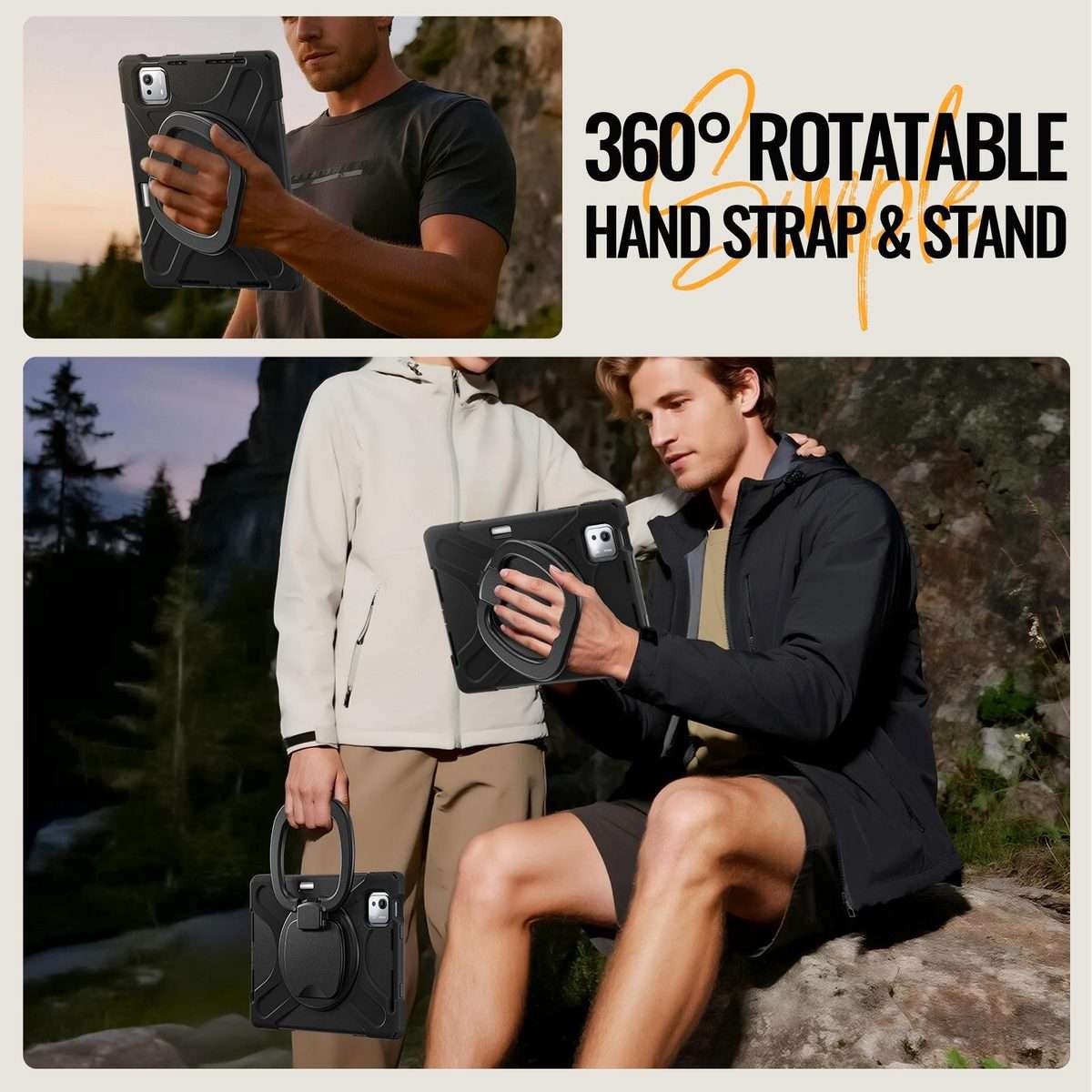 For Xiaomi Pad 7S Pro 12.5 Silicone Hybrid PC Tablet Case with Holder & Shoulder Strap(Black)