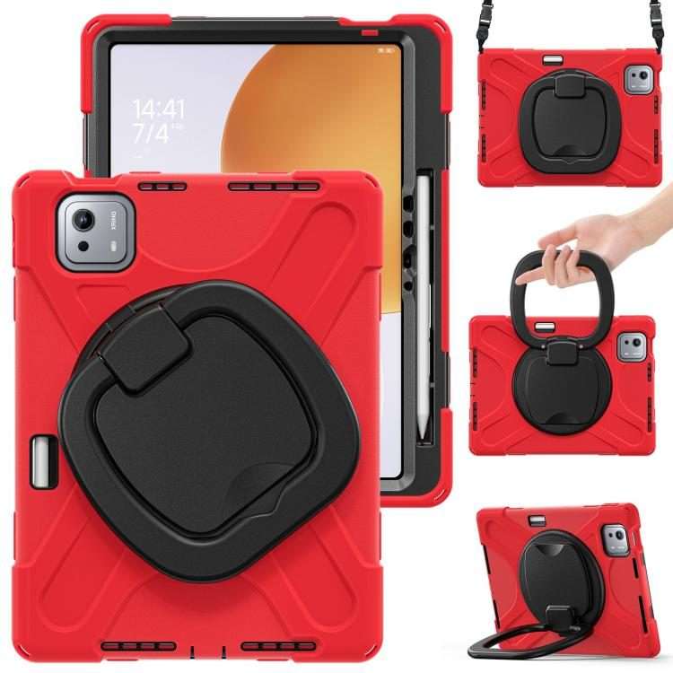 For Xiaomi Pad 7S Pro 12.5 Silicone Hybrid PC Tablet Case with Holder & Shoulder Strap(Red)