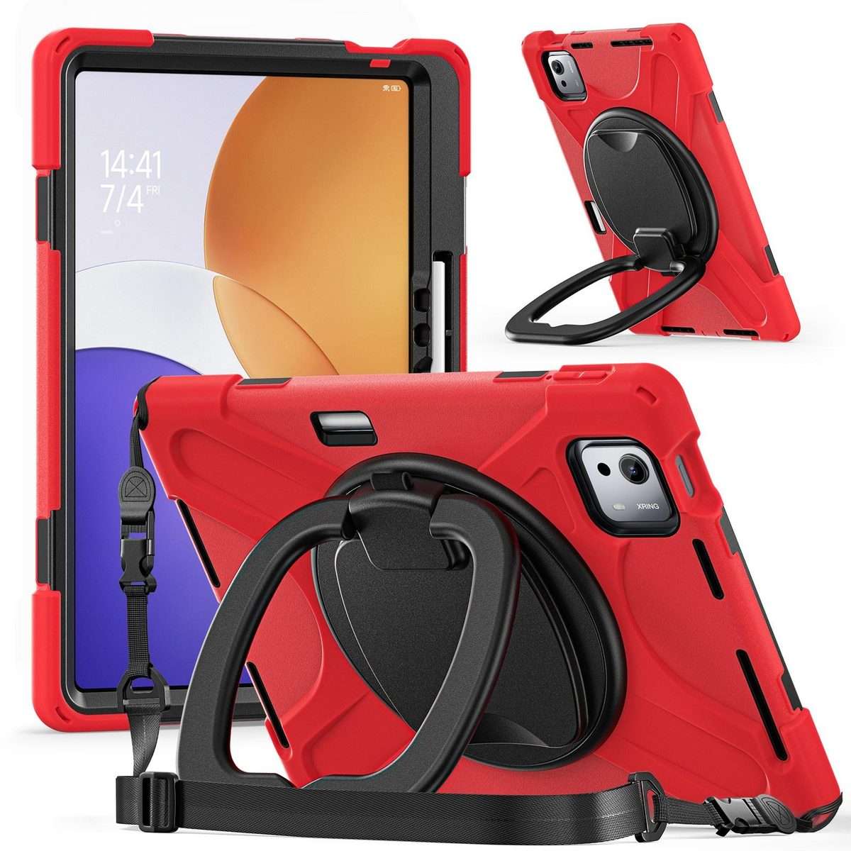 For Xiaomi Pad 7S Pro 12.5 Silicone Hybrid PC Tablet Case with Holder & Shoulder Strap(Red)