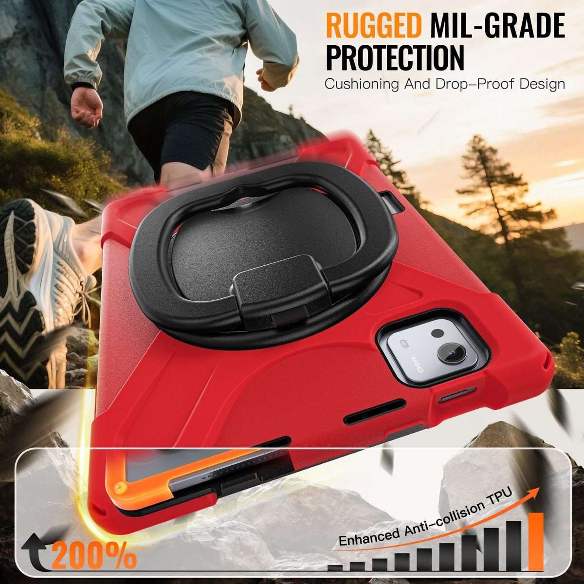 For Xiaomi Pad 7S Pro 12.5 Silicone Hybrid PC Tablet Case with Holder & Shoulder Strap(Red)