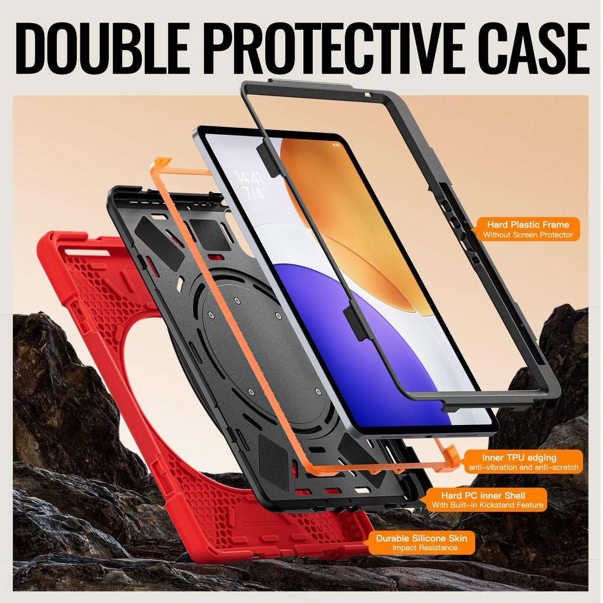 For Xiaomi Pad 7S Pro 12.5 Silicone Hybrid PC Tablet Case with Holder & Shoulder Strap(Red)