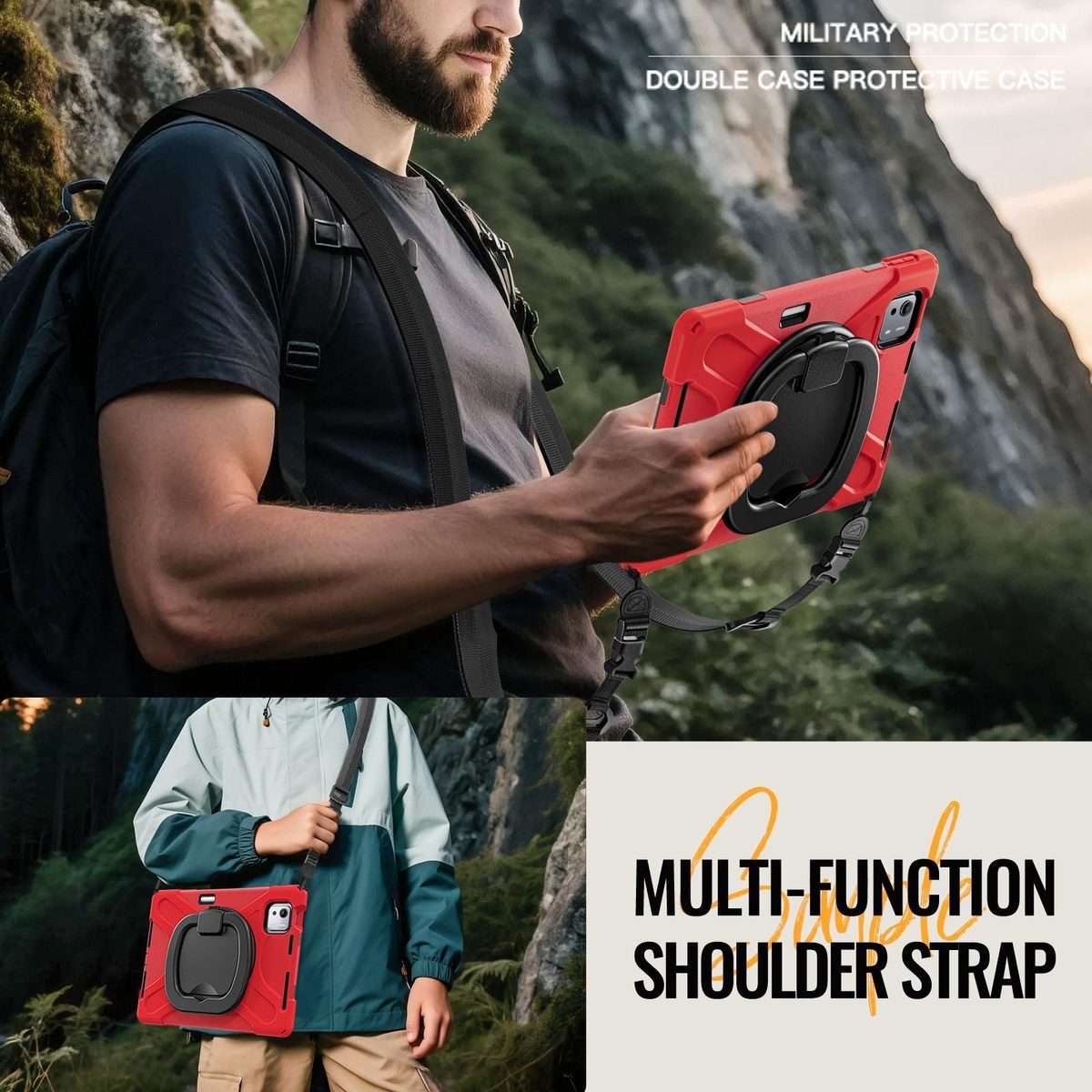 For Xiaomi Pad 7S Pro 12.5 Silicone Hybrid PC Tablet Case with Holder & Shoulder Strap(Red)