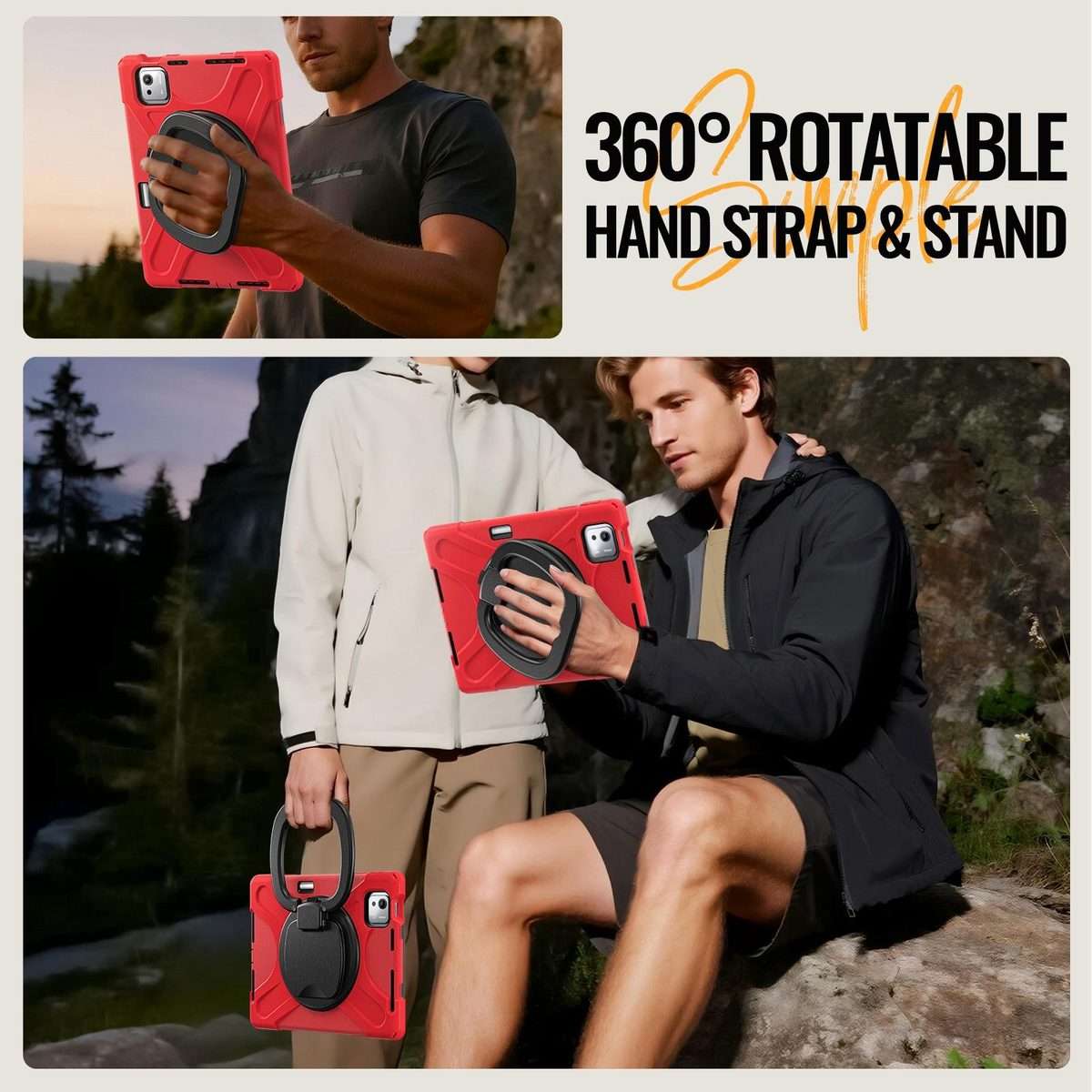 For Xiaomi Pad 7S Pro 12.5 Silicone Hybrid PC Tablet Case with Holder & Shoulder Strap(Red)