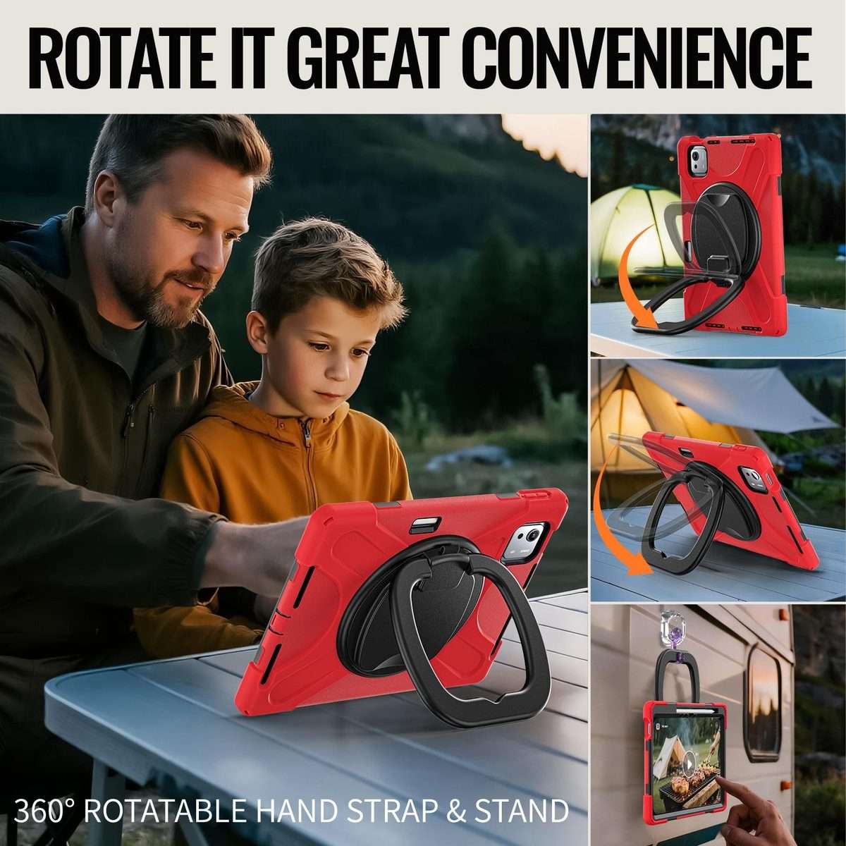 For Xiaomi Pad 7S Pro 12.5 Silicone Hybrid PC Tablet Case with Holder & Shoulder Strap(Red)