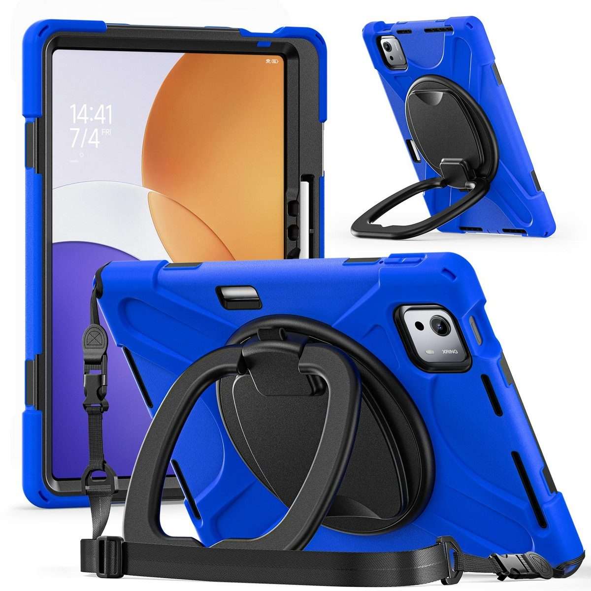 For Xiaomi Pad 7S Pro 12.5 Silicone Hybrid PC Tablet Case with Holder & Shoulder Strap(Blue)
