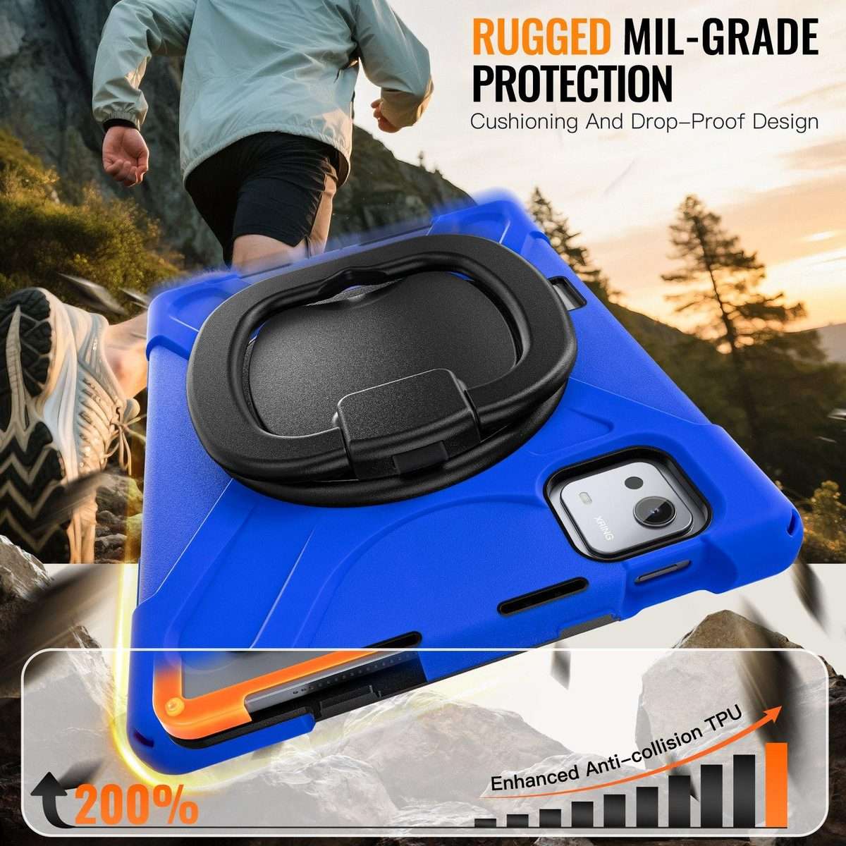 For Xiaomi Pad 7S Pro 12.5 Silicone Hybrid PC Tablet Case with Holder & Shoulder Strap(Blue)