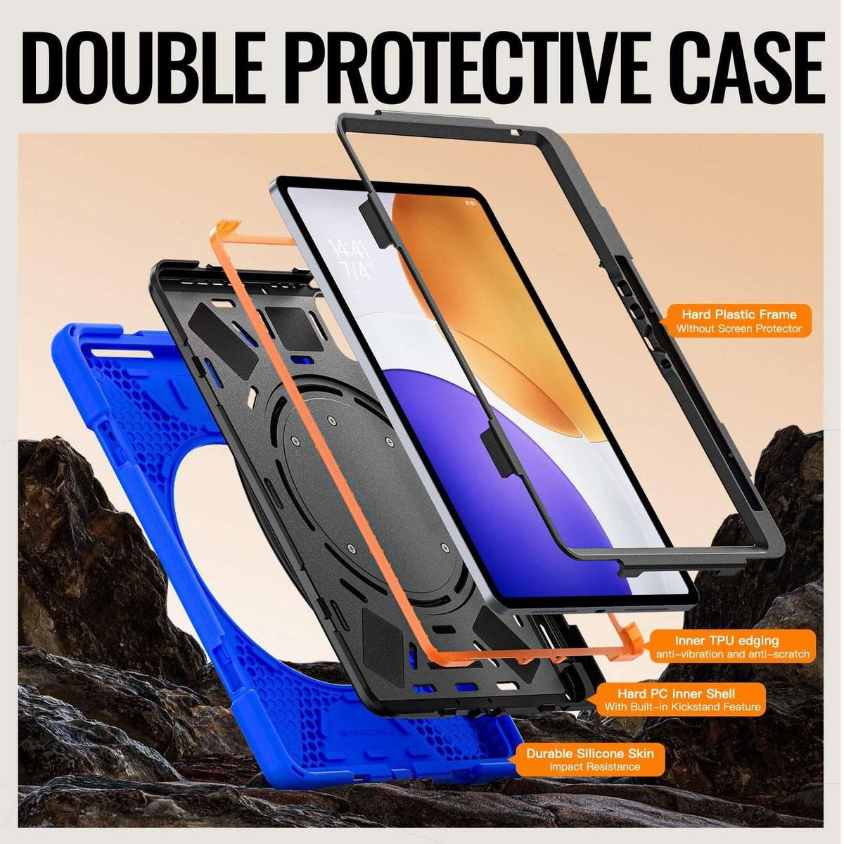 For Xiaomi Pad 7S Pro 12.5 Silicone Hybrid PC Tablet Case with Holder & Shoulder Strap(Blue)