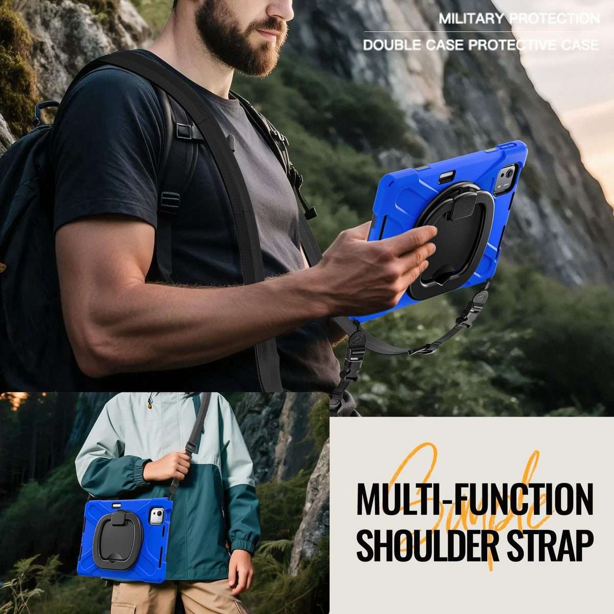 For Xiaomi Pad 7S Pro 12.5 Silicone Hybrid PC Tablet Case with Holder & Shoulder Strap(Blue)