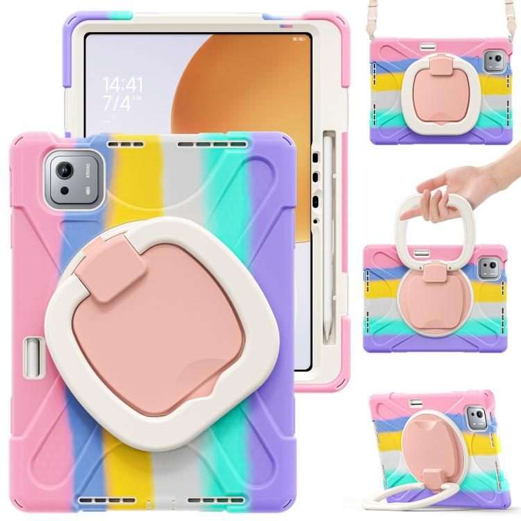 For Xiaomi Pad 7S Pro 12.5 Silicone Hybrid PC Tablet Case with Holder & Should ... (Colorful Pink)