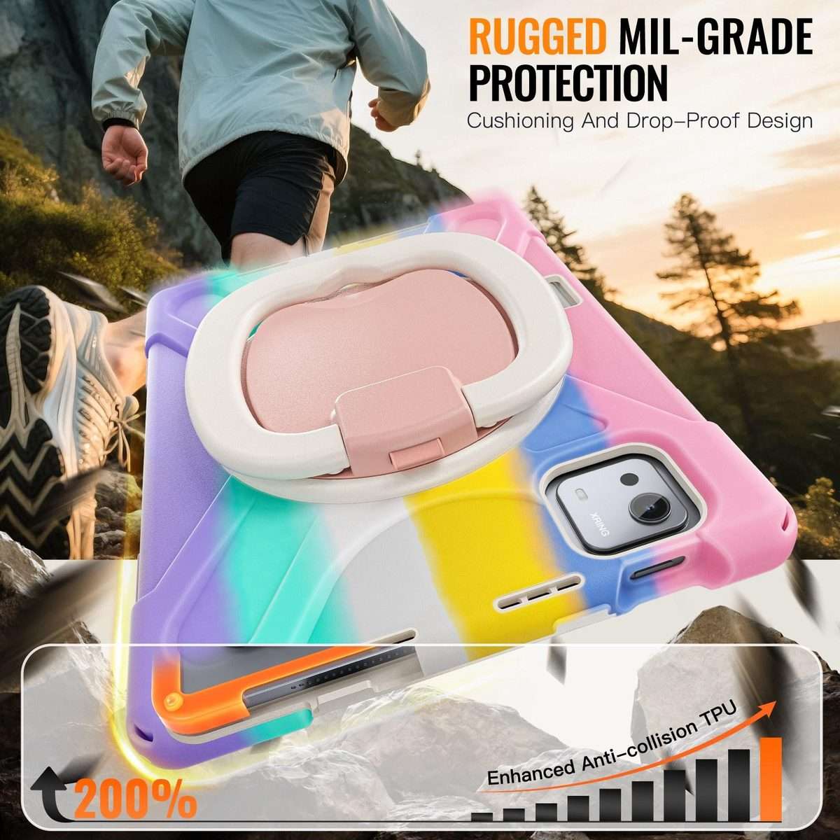 For Xiaomi Pad 7S Pro 12.5 Silicone Hybrid PC Tablet Case with Holder & Should ... (Colorful Pink)