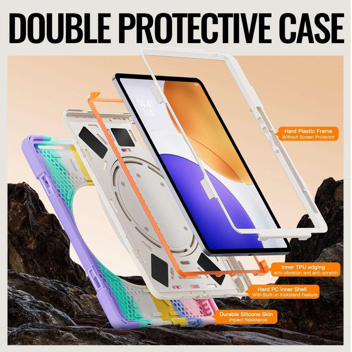 For Xiaomi Pad 7S Pro 12.5 Silicone Hybrid PC Tablet Case with Holder & Should ... (Colorful Pink)