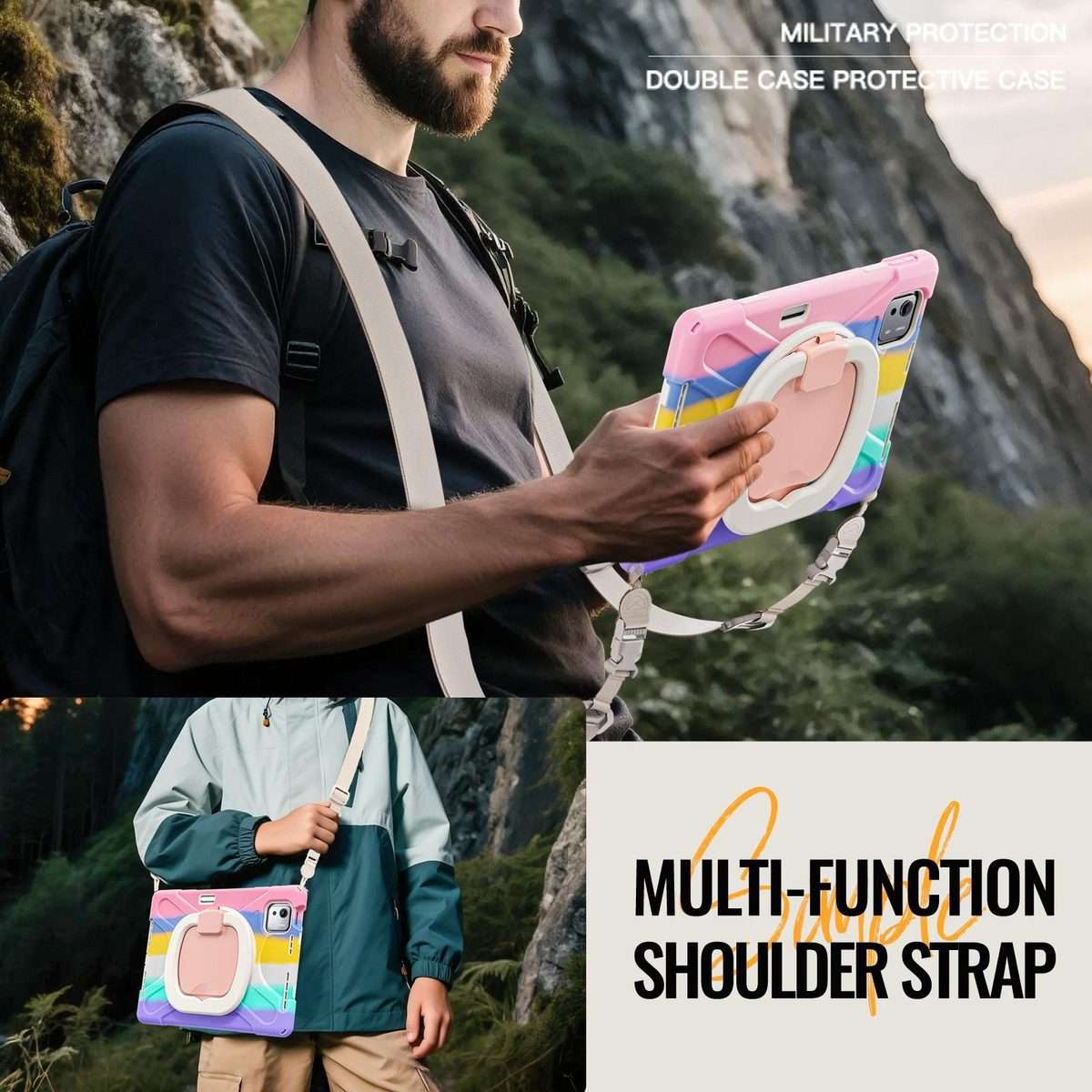 For Xiaomi Pad 7S Pro 12.5 Silicone Hybrid PC Tablet Case with Holder & Should ... (Colorful Pink)