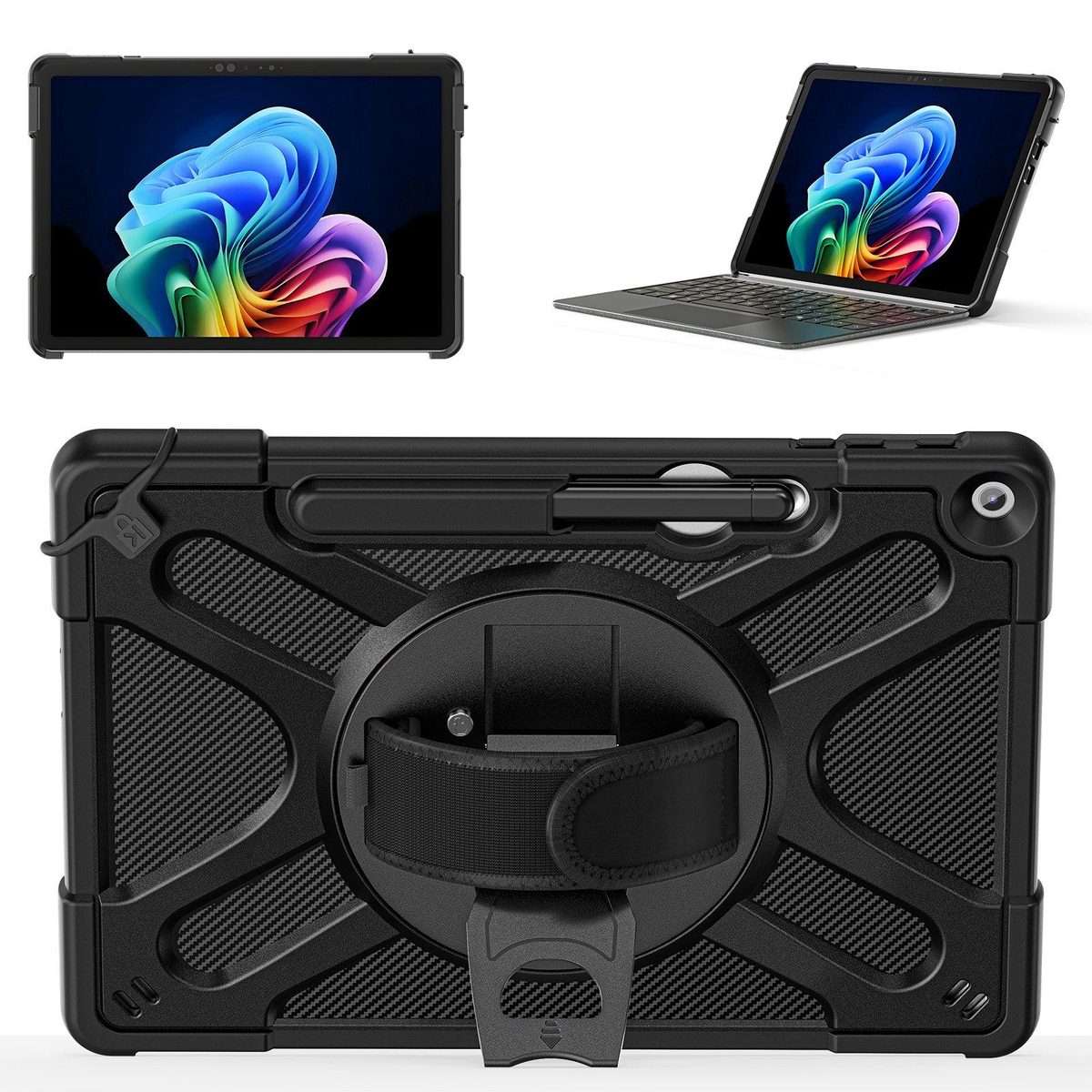 For MicroSoft Surface Pro 12 2025 Rotatable Kickstand Grip Shockproof Tablet Case(Black)