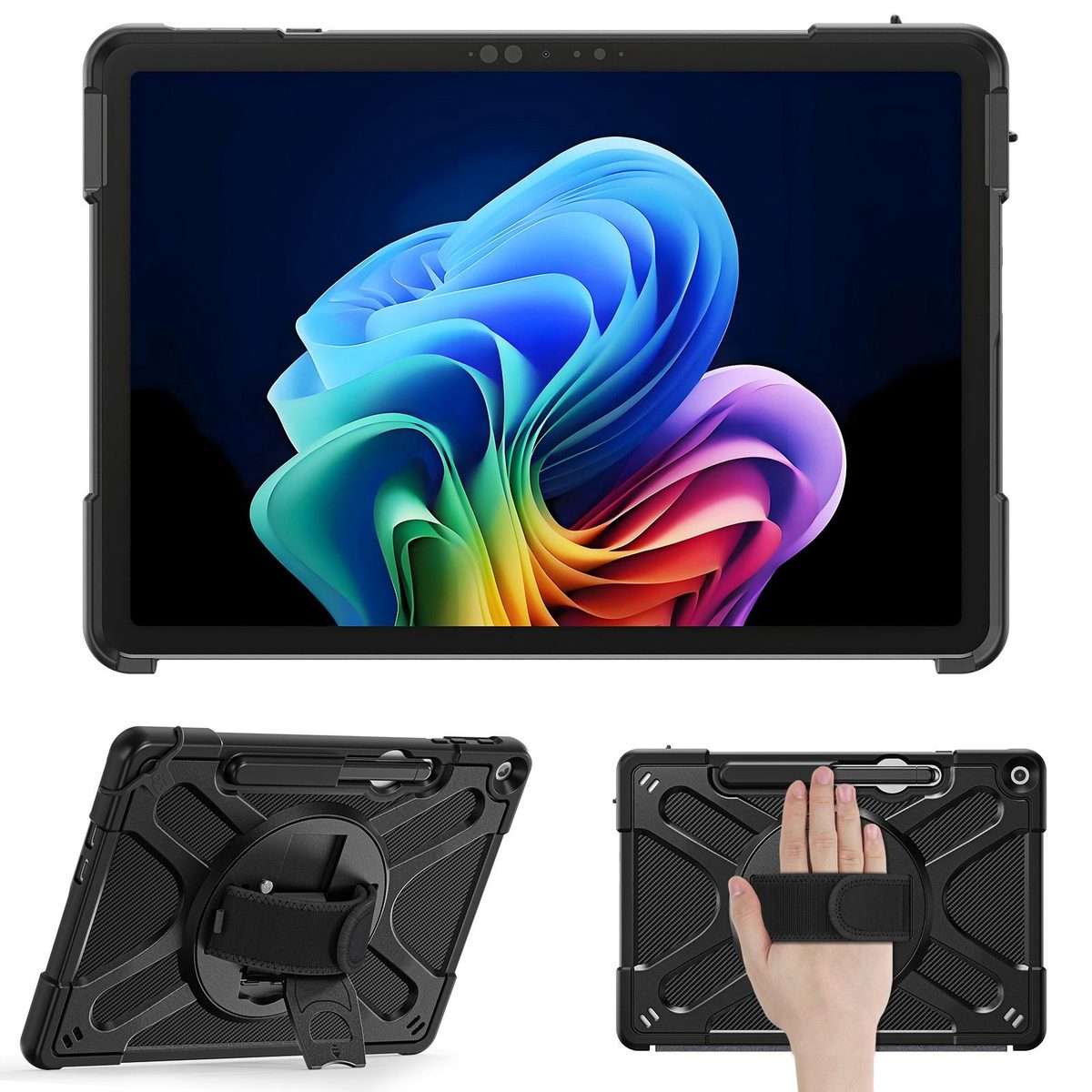 For MicroSoft Surface Pro 12 2025 Rotatable Kickstand Grip Shockproof Tablet Case(Black)