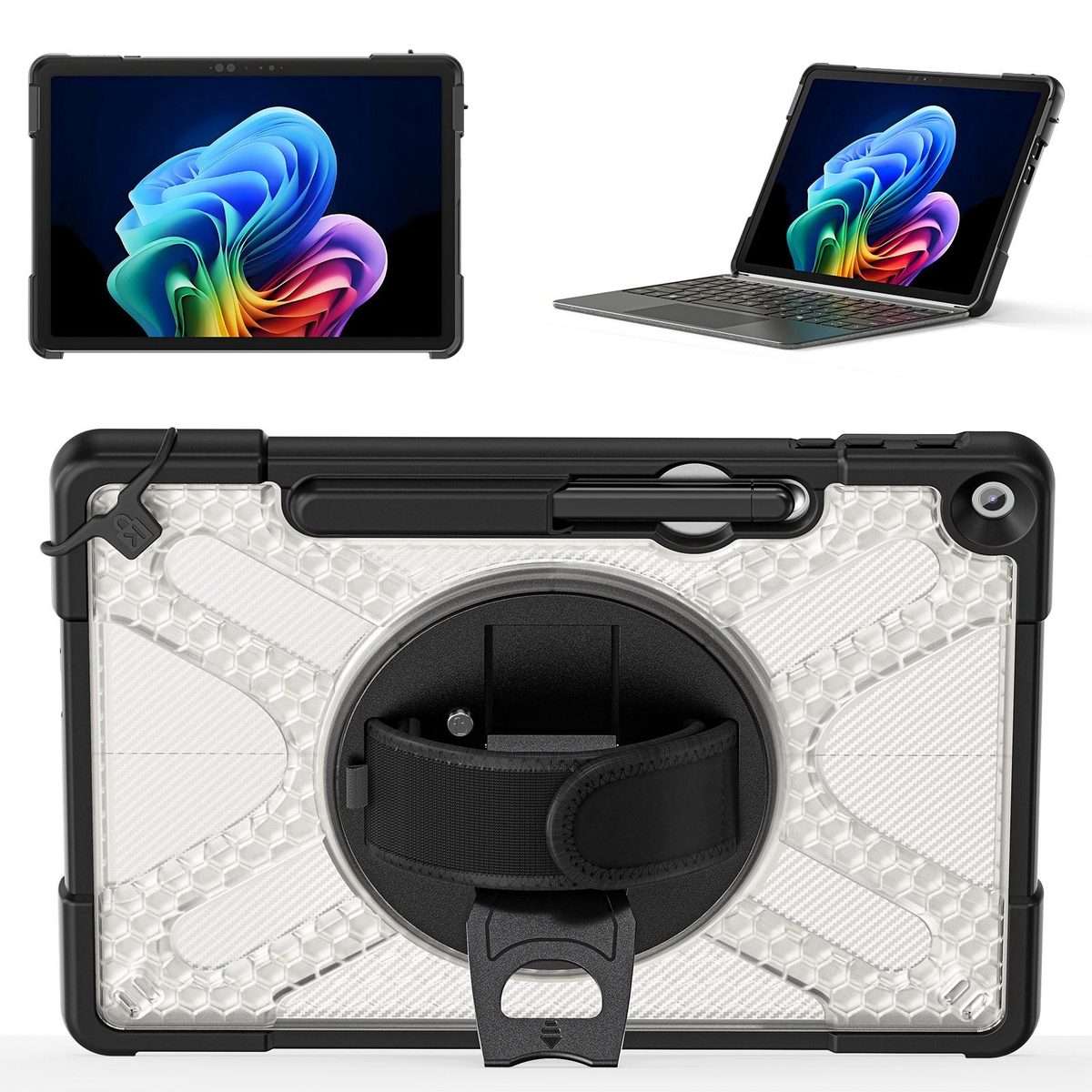 For MicroSoft Surface Pro 12 2025 Rotatable Kickstand Grip Shockproof Tabl ... (Transparent Black)