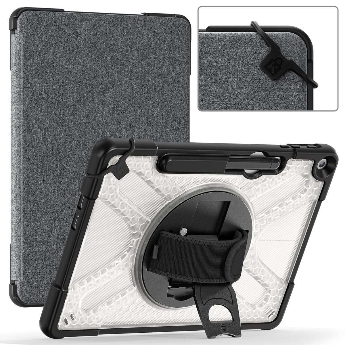 For MicroSoft Surface Pro 12 2025 Rotatable Kickstand Grip Shockproof Tabl ... (Transparent Black)