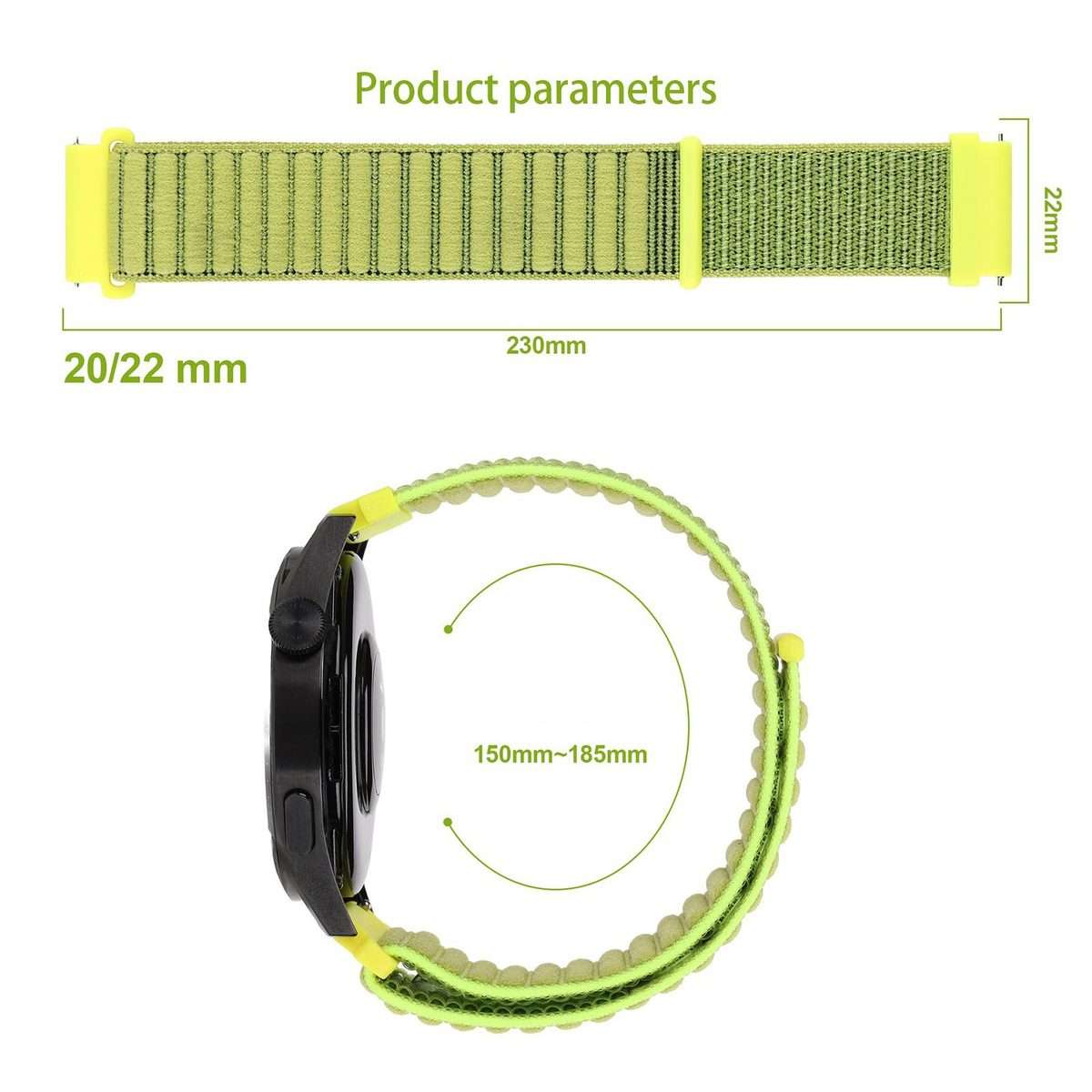 22mm xDfind Wave Texture Nylon Hook and Loop Fastener Watch Band(Black)