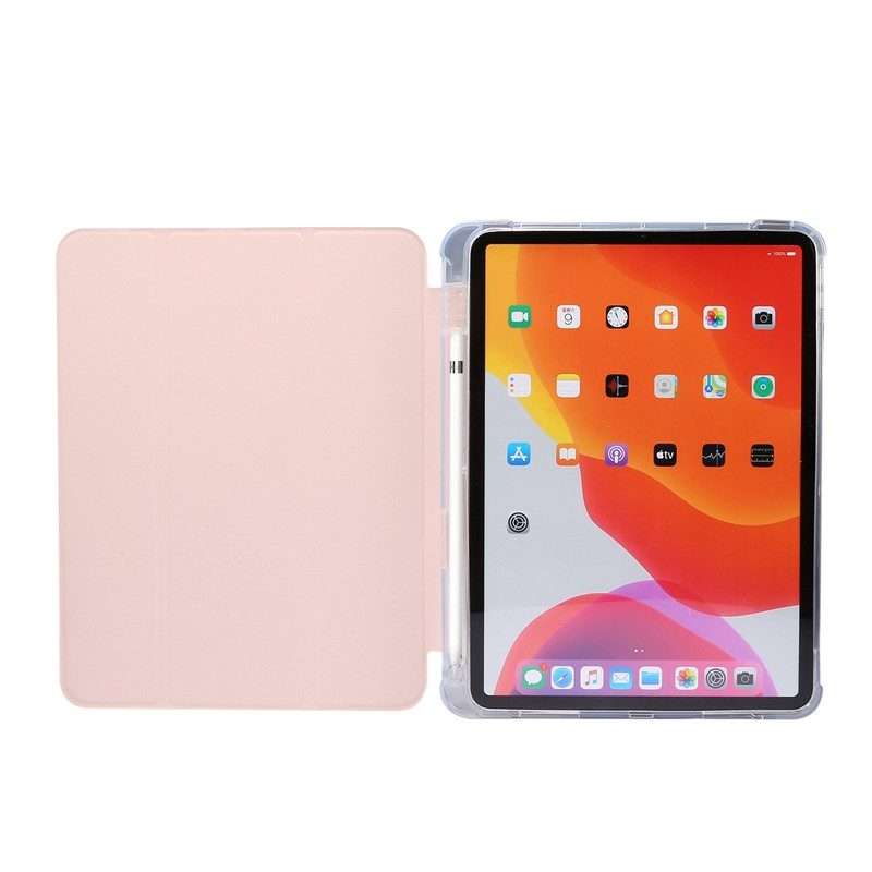 For iPad Air 2022 / 2020 10.9 3-folding Electric Pressed Skin Texture Smart Leath ... (Light Pink)