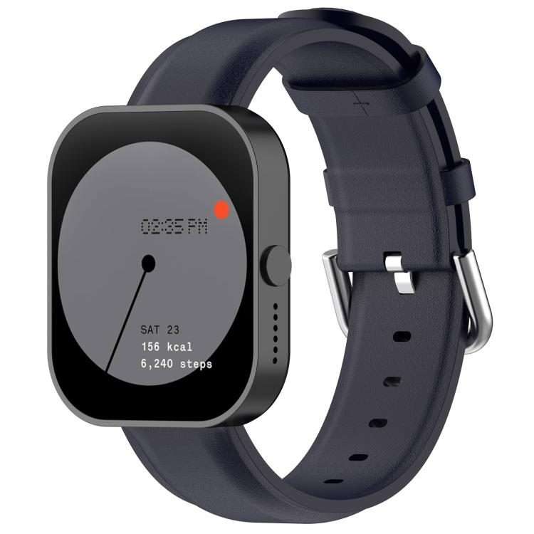 20mm Round Tail Genuine Leather Watch Band(Navy Blue)