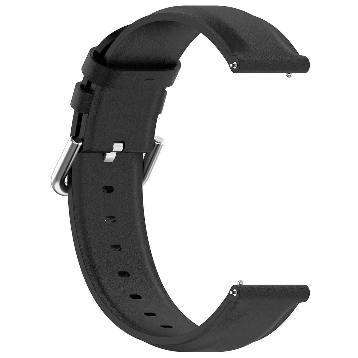 20mm Round Tail Genuine Leather Watch Band(Black)